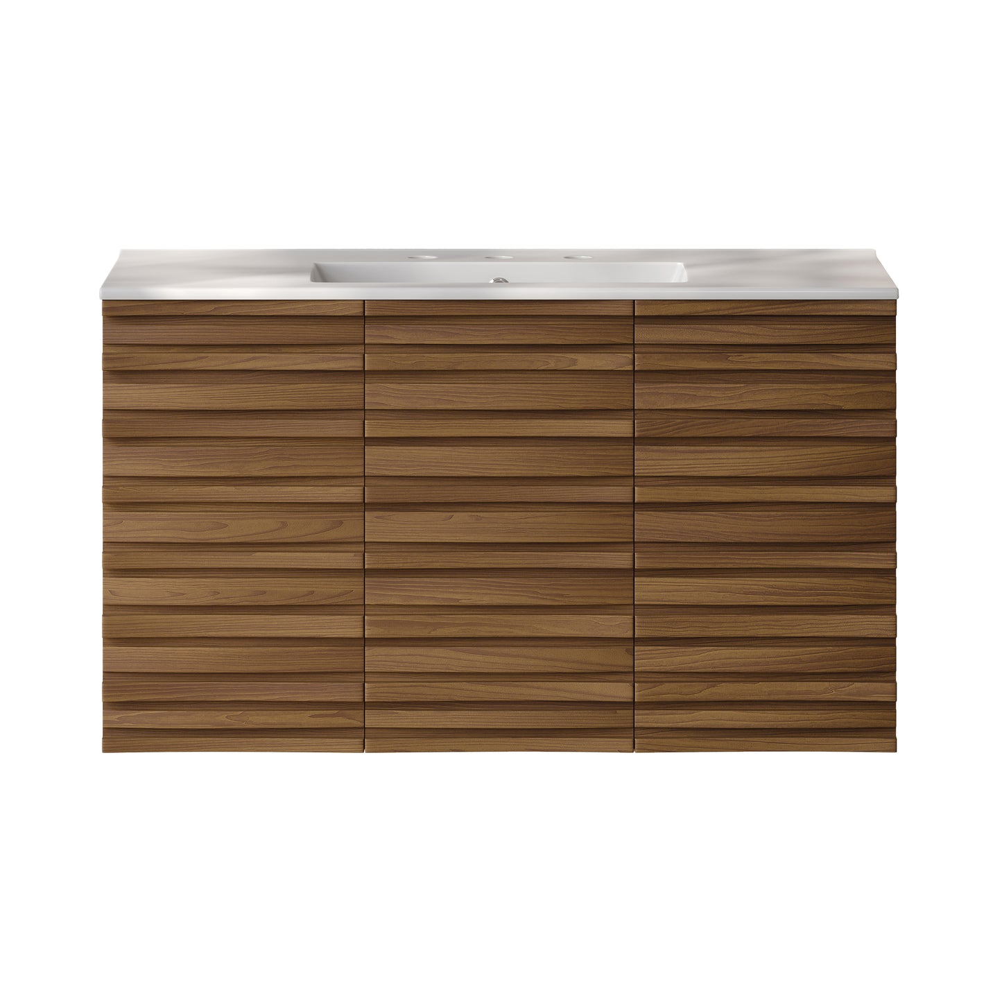 Swiss Madison, Cascade 36" Wall-Mounted Bathroom Vanity in Brown Oak with 3-Hole Widespread Sink Top
