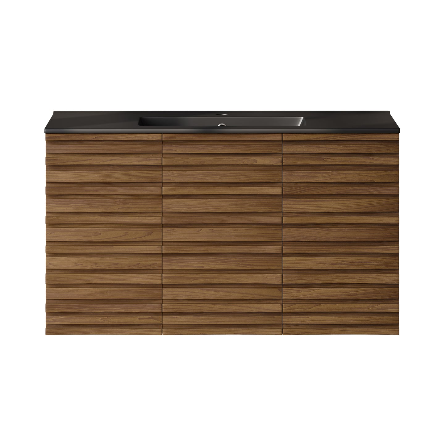 Swiss Madison, Cascade 36" Wall-Mounted Bathroom Vanity in Brown Oak with Black Sink Top