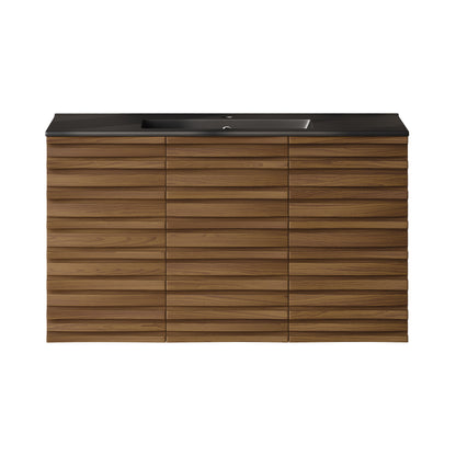 Swiss Madison, Cascade 36" Wall-Mounted Bathroom Vanity in Brown Oak with Black Sink Top