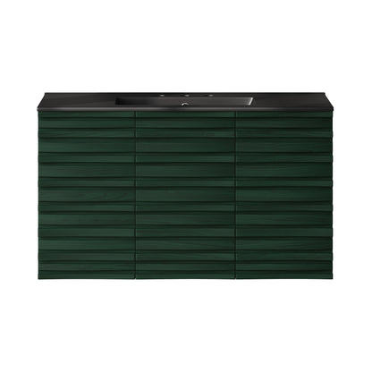 Swiss Madison, Cascade 36" Wall-Mounted Bathroom Vanity in Green Oak with Black 3-Hole Widespread Sink Top