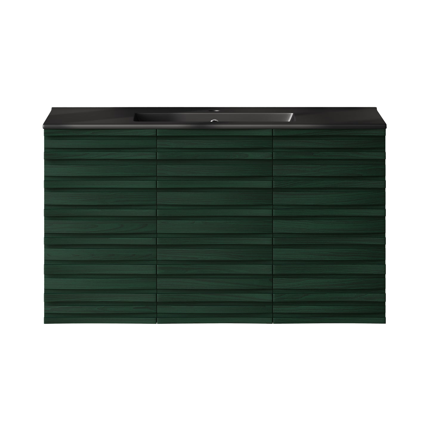 Swiss Madison, Cascade 36" Wall-Mounted Bathroom Vanity in Green Oak with Black Sink Top