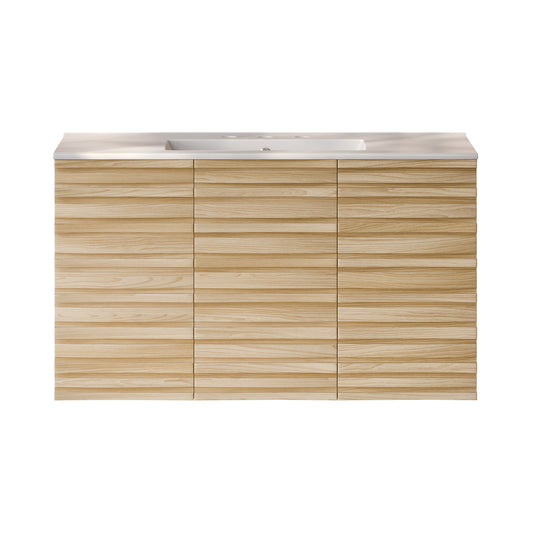 Swiss Madison, Cascade 36" Wall-Mounted Bathroom Vanity in Natural Oak with 3-Hole Widespread Sink Top