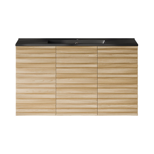 Swiss Madison, Cascade 36" Wall-Mounted Bathroom Vanity in Natural Oak with Black Sink Top