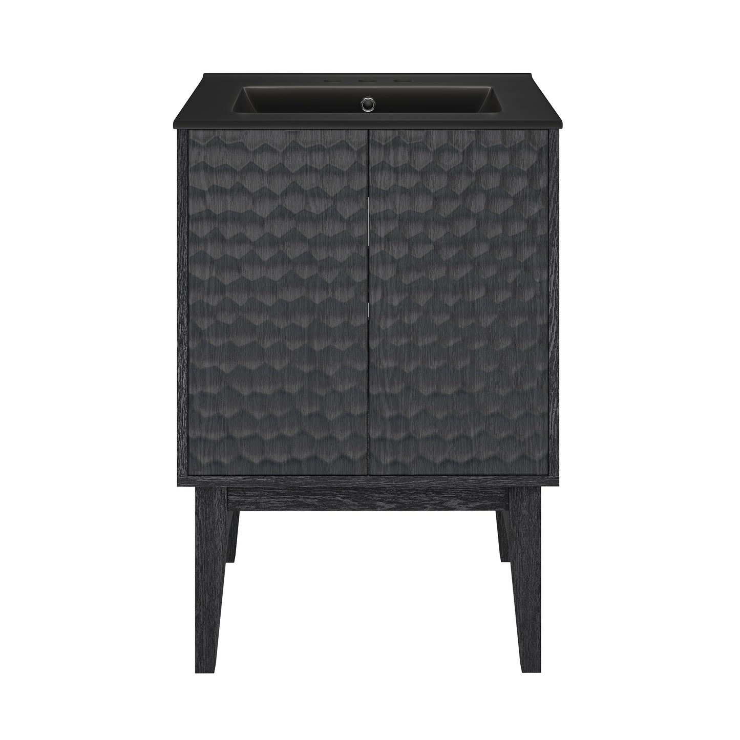 Swiss Madison, Bosse 24" Freestanding Bathroom Vanity in Black Oak with Black 3-Hole Centerset Sink Top