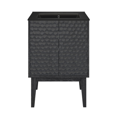 Swiss Madison, Bosse 24" Freestanding Bathroom Vanity in Black Oak with Black 3-Hole Centerset Sink Top