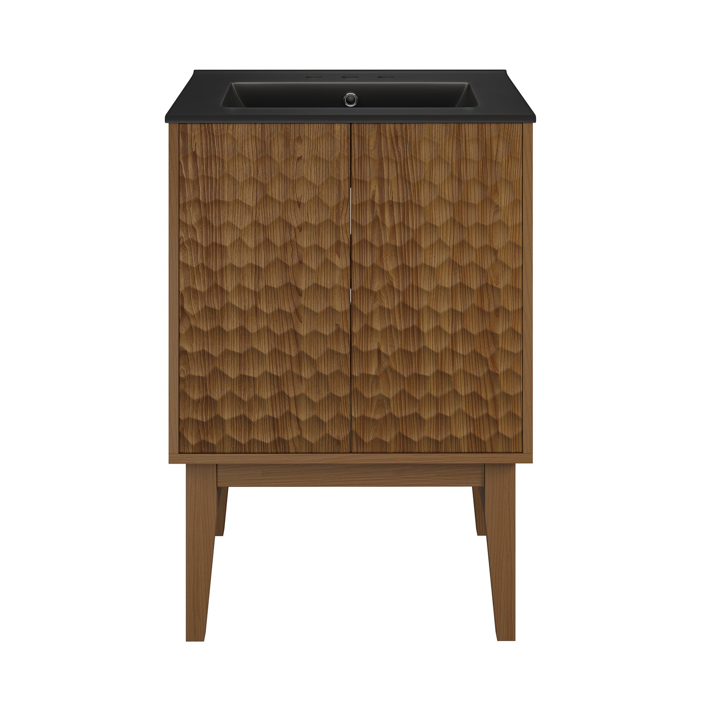 Swiss Madison, Bosse 24" Freestanding Bathroom Vanity in Brown Oak with Black 3-Hole Centerset Sink Top