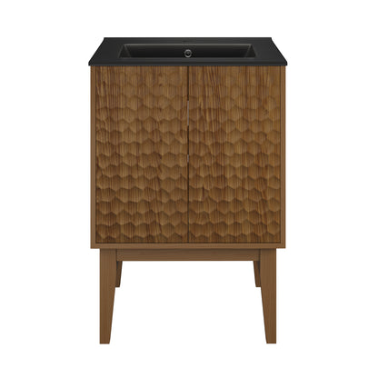 Swiss Madison, Bosse 24" Freestanding Bathroom Vanity in Brown Oak with Black Sink Top