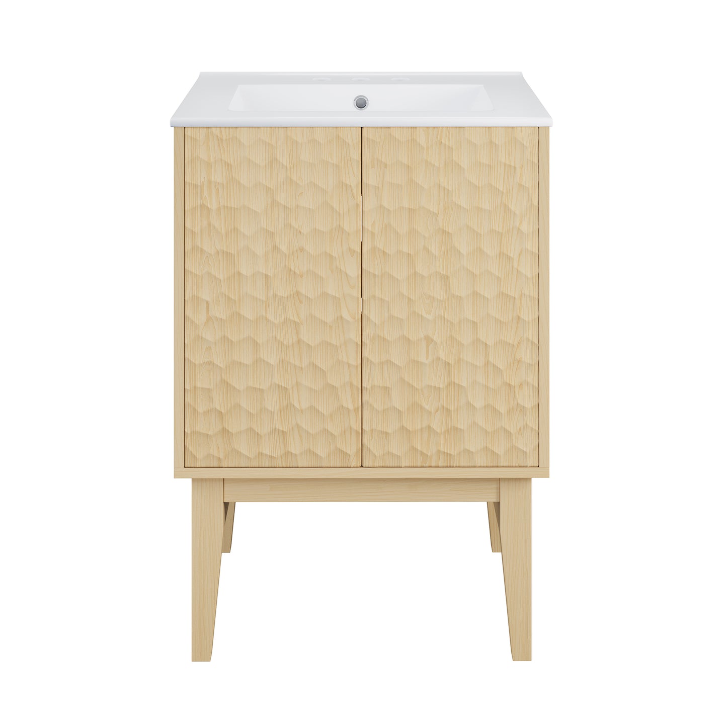 Swiss Madison, Bosse 24" Freestanding Bathroom Vanity in Natural Oak with 3-Hole Centerset Sink Top