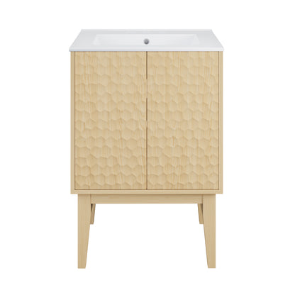 Swiss Madison, Bosse 24" Freestanding Bathroom Vanity in Natural Oak with 3-Hole Centerset Sink Top