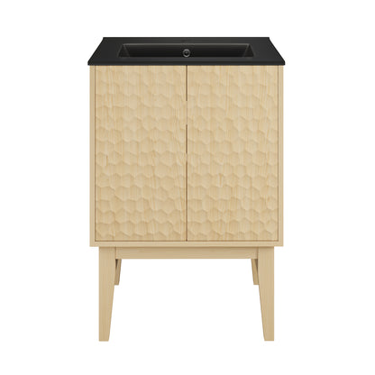 Swiss Madison, Bosse 24" Freestanding Bathroom Vanity in Natural Oak with Black Sink Top