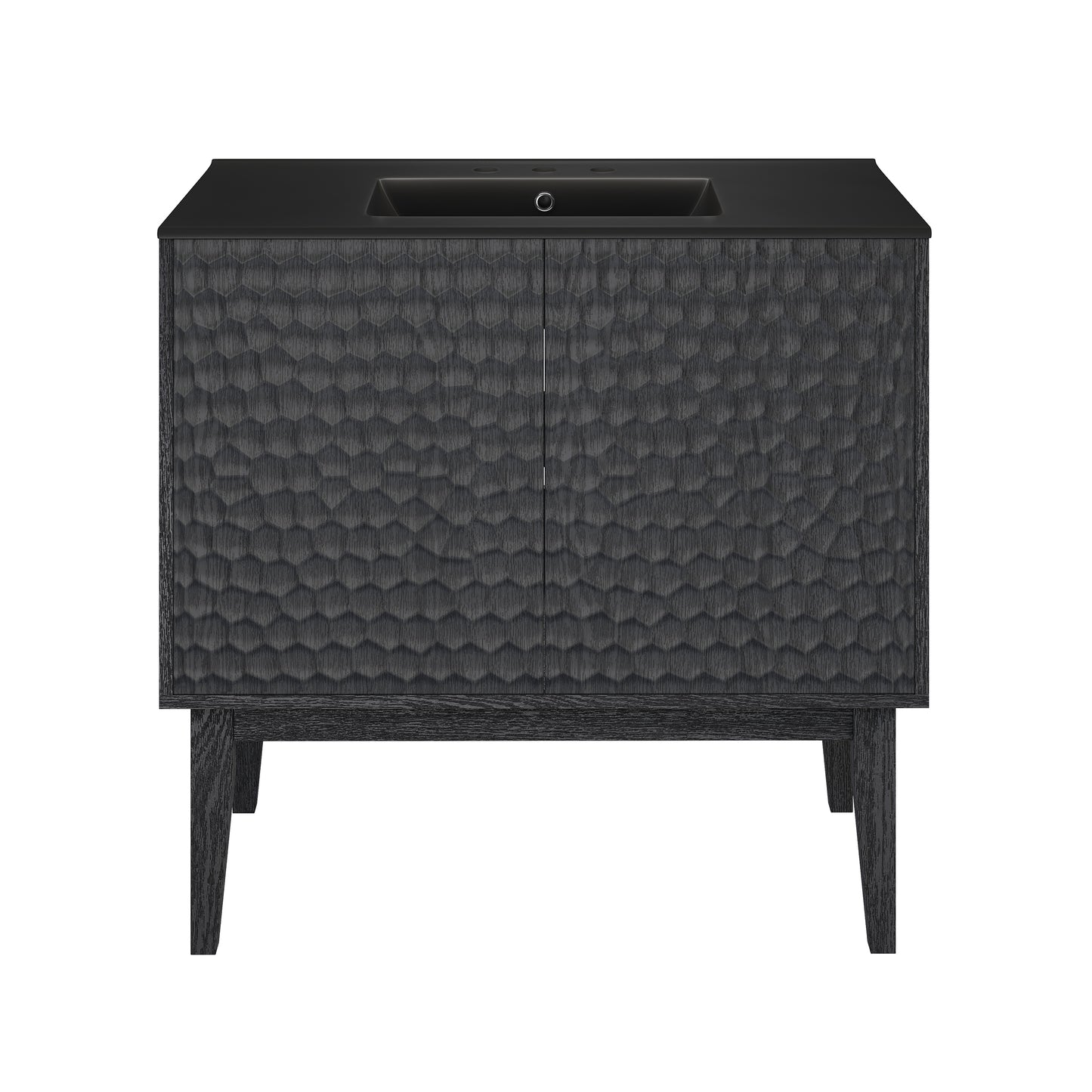 Swiss Madison, Bosse 36" Freestanding Bathroom Vanity in Black Oak with Black 3-Hole Widespread Sink Top