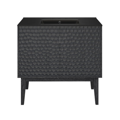 Swiss Madison, Bosse 36" Freestanding Bathroom Vanity in Black Oak with Black 3-Hole Widespread Sink Top