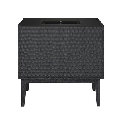 Swiss Madison, Bosse 36" Freestanding Bathroom Vanity in Black Oak with Black Sink Top