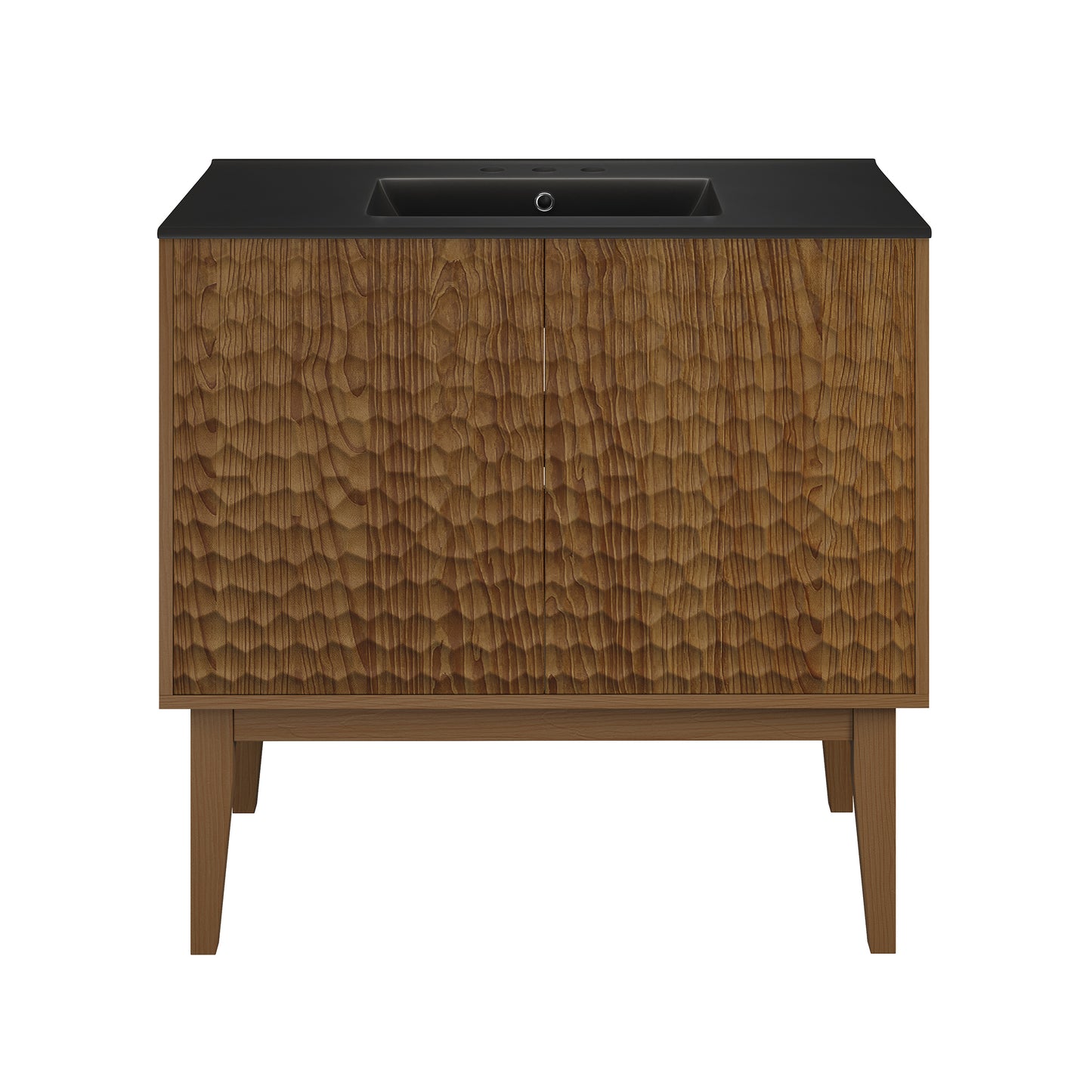 Swiss Madison, Bosse 36" Freestanding Bathroom Vanity in Brown Oak with Black 3-Hole Widespread Sink Top