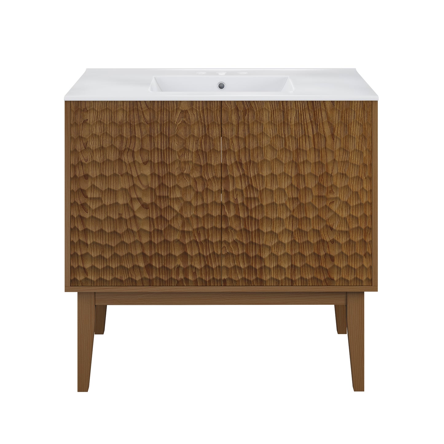 Swiss Madison, Bosse 36" Freestanding Bathroom Vanity in Brown Oak with 3-Hole Widespread Sink Top