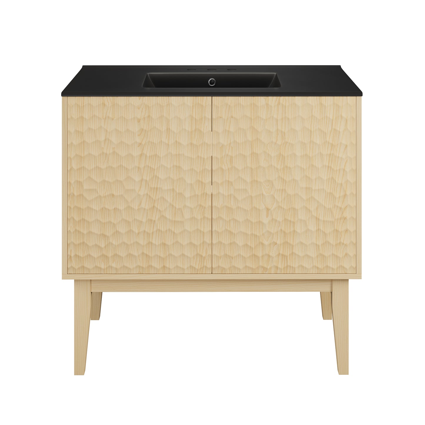 Swiss Madison, Bosse 36" Freestanding Bathroom Vanity in Natural Oak with Black 3-Hole Widespread Sink Top
