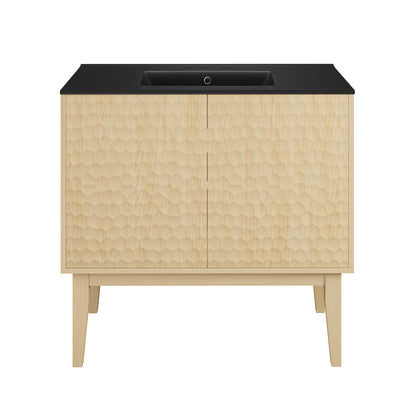 Swiss Madison, Bosse 36" Freestanding Bathroom Vanity in Natural Oak with Black 3-Hole Widespread Sink Top