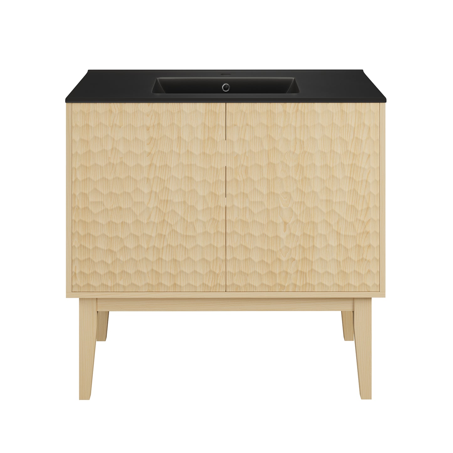 Swiss Madison, Bosse 36" Freestanding Bathroom Vanity in Natural Oak with Black Sink Top