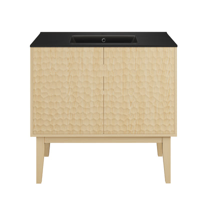 Swiss Madison, Bosse 36" Freestanding Bathroom Vanity in Natural Oak with Black Sink Top