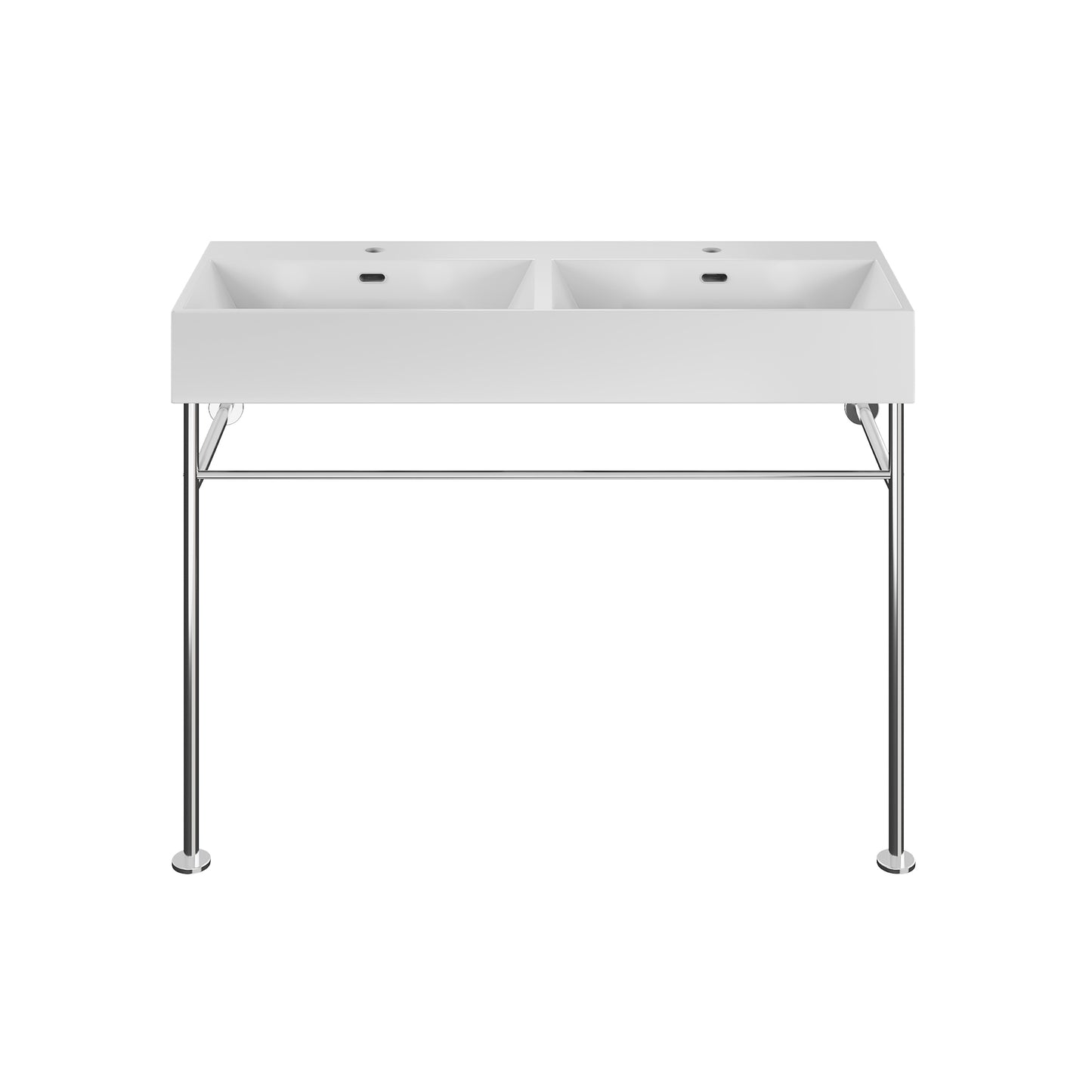 Swiss Madison, Claire 48" Double Basin Console Sink with Polished Chrome Legs