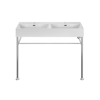 Swiss Madison, Claire 48" Double Basin Console Sink with Polished Chrome Legs