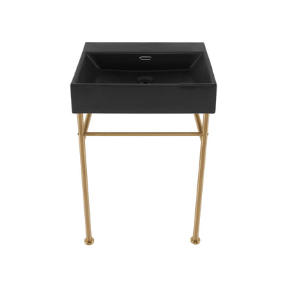 Swiss Madison, Claire 24" Rectangle Matte Black Zero Hole Console Sink with Brushed Gold Legs