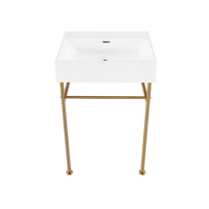 Swiss Madison, Claire 24" Rectangle Zero Hole Console Sink with Brushed Gold Legs