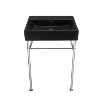 Swiss Madison, Claire 24" Rectangle Matte Black Zero Hole Console Sink with Polished Chrome Legs
