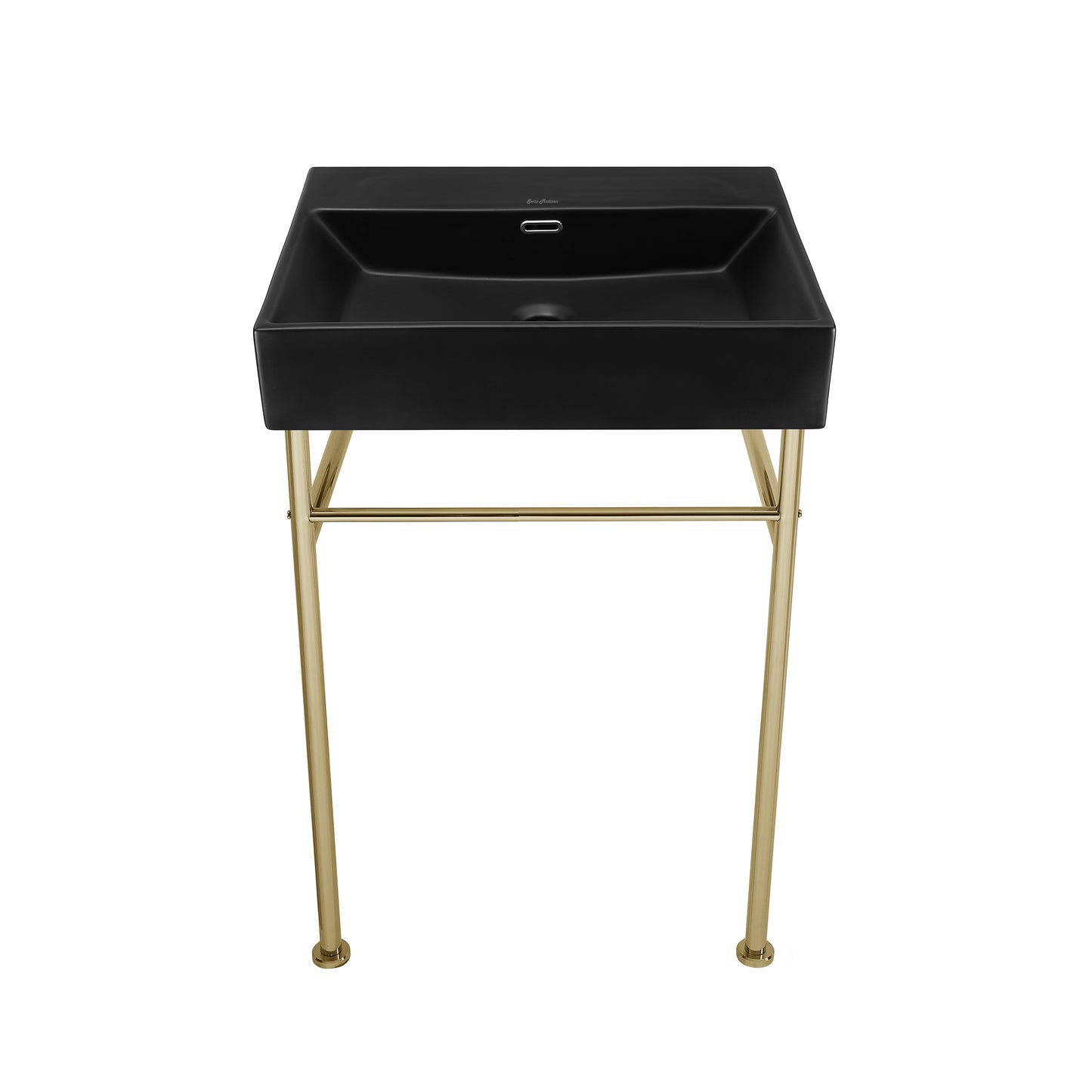 Swiss Madison, Claire 24" Rectangle Matte Black Zero Hole Console Sink with Glossy Gold Legs