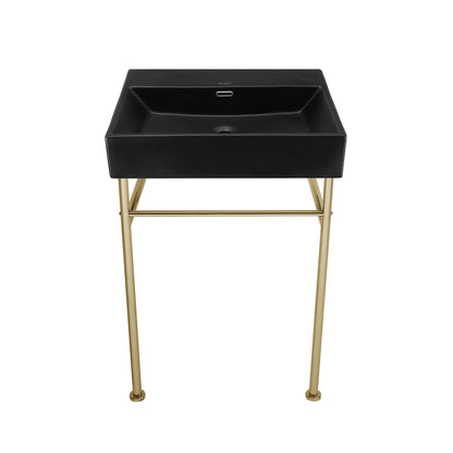 Swiss Madison, Claire 24" Rectangle Matte Black Zero Hole Console Sink with Glossy Gold Legs