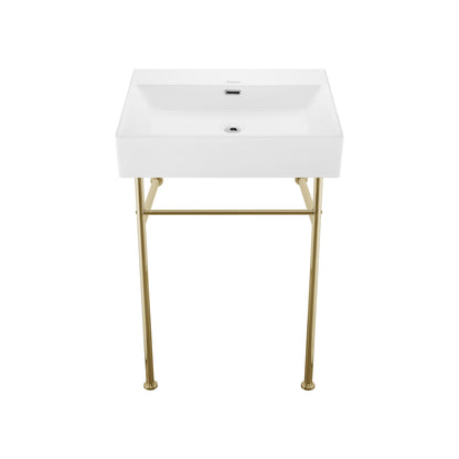 Swiss Madison, Claire 24" Rectangle Zero Hole Console Sink with Glossy Gold Legs