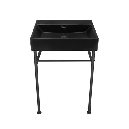 Swiss Madison, Claire 24" Rectangle Matte Black Zero Hole Console Sink with Matte Black Legs