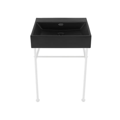 Swiss Madison, Claire 24" Rectangle Matte Black Zero Hole Console Sink with Matte White Legs