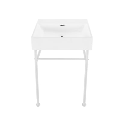 Swiss Madison, Claire 24" Rectangle Zero Hole Console Sink with Matte White Legs