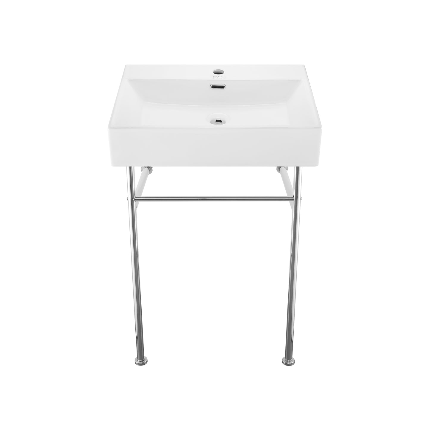 Swiss Madison, Claire 24 Ceramic Console Sink White Basin Chrome Legs