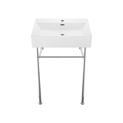 Swiss Madison, Claire 24 Ceramic Console Sink White Basin Chrome Legs