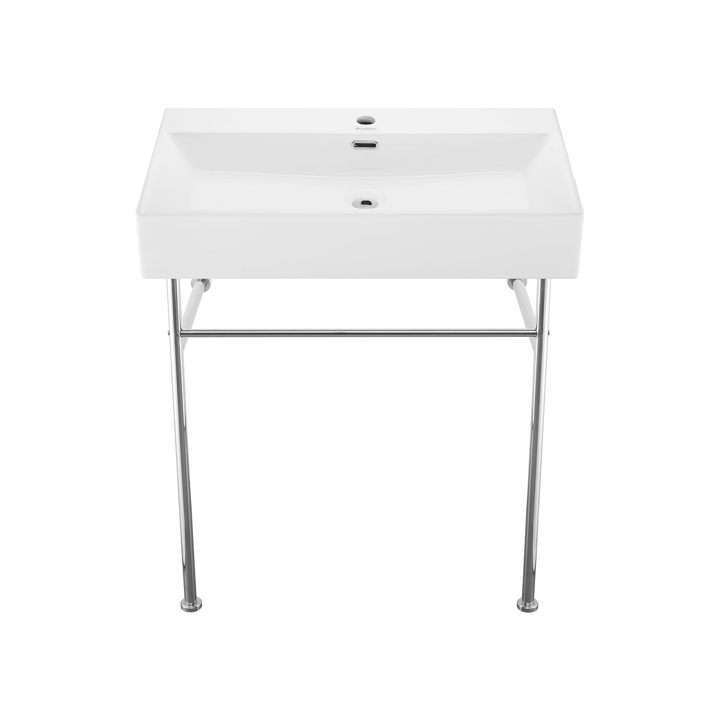 Swiss Madison, Claire 30 Ceramic Console Sink White Basin Chrome Legs