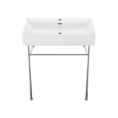 Swiss Madison, Claire 30 Ceramic Console Sink White Basin Chrome Legs