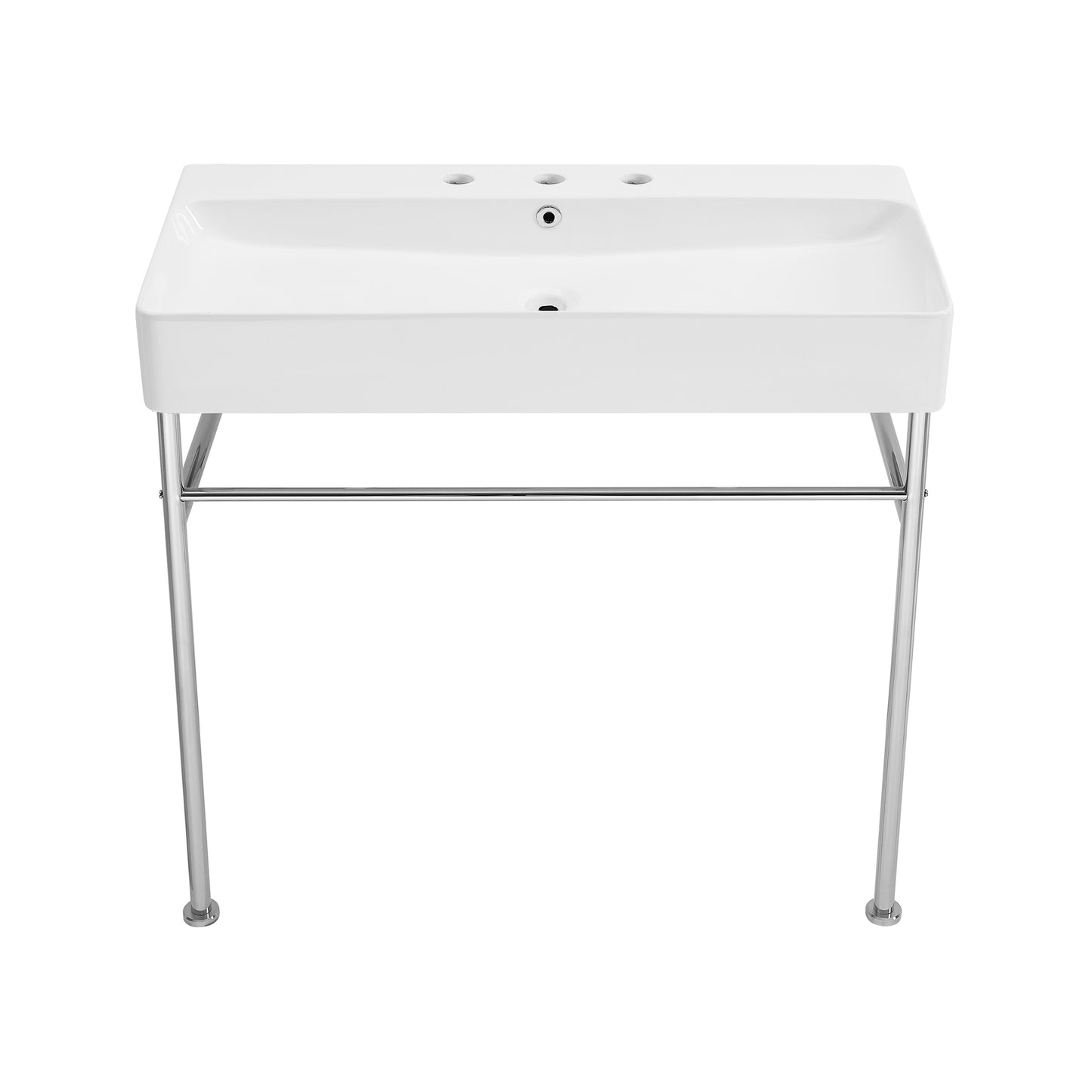 Swiss Madison, Carre 36" Console Sink White Basin Chrome Legs with 8" Widespread Holes