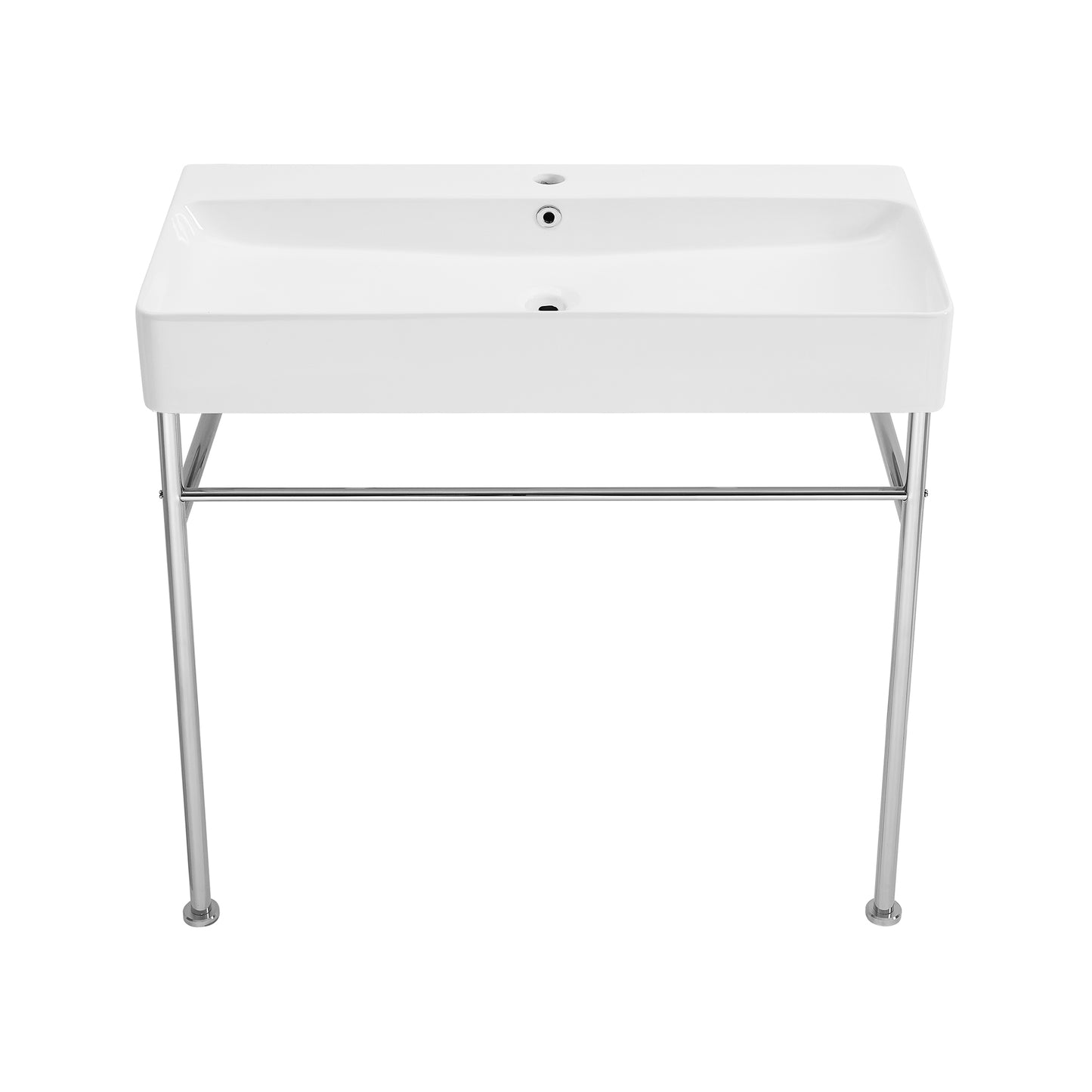 Swiss Madison, Carre 36 Ceramic Console Sink White Basin Chrome Legs