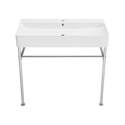 Swiss Madison, Carre 36 Ceramic Console Sink White Basin Chrome Legs