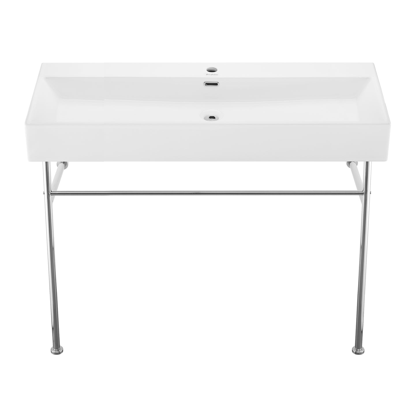 Swiss Madison, Claire 40 Ceramic Console Sink White Basin Chrome Legs