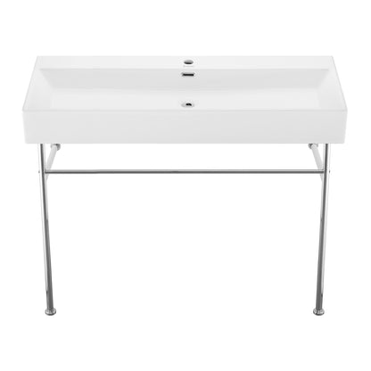Swiss Madison, Claire 40 Ceramic Console Sink White Basin Chrome Legs
