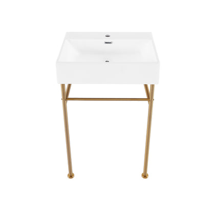 Swiss Madison, Claire 24 Ceramic Console Sink White Basin Brushed Gold Legs