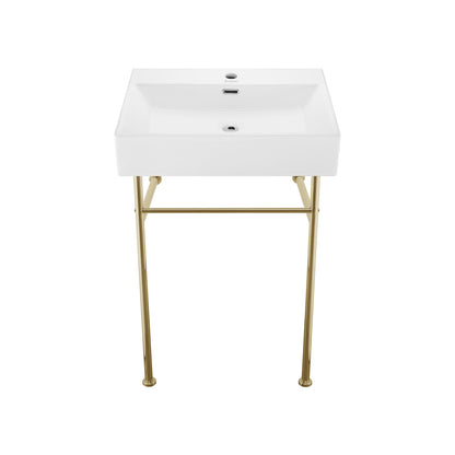 Swiss Madison, Claire 24 Ceramic Console Sink White Basin Gold Legs