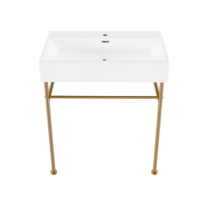 Swiss Madison, Claire 30 Ceramic Console Sink White Basin Brushed Gold Legs