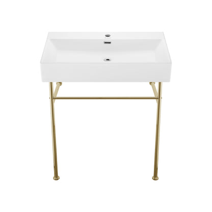 Swiss Madison, Claire 30 Ceramic Console Sink White Basin Gold Legs