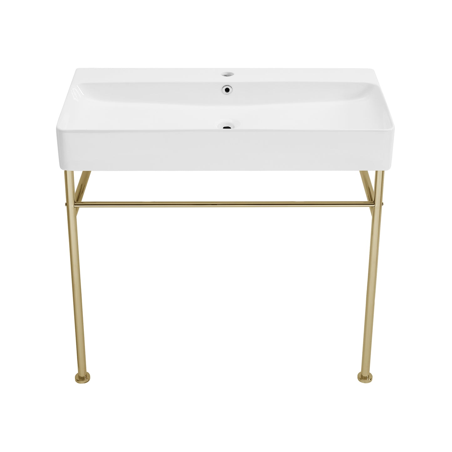 Swiss Madison, Carre 36 Ceramic Console Sink White Basin Gold Legs