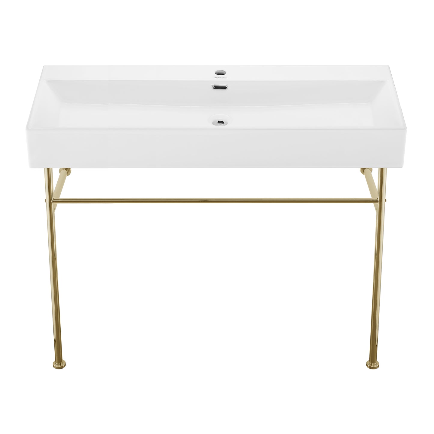 Swiss Madison, Claire 40 Ceramic Console Sink White Basin Gold Legs