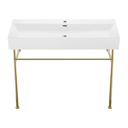 Swiss Madison, Claire 40 Ceramic Console Sink White Basin Gold Legs
